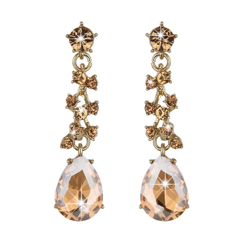 Molie Bridal Austrian Crystal Necklace and Earrings Jewelry Set Gifts fit with Wedding Dress(Champagne) - Image 4